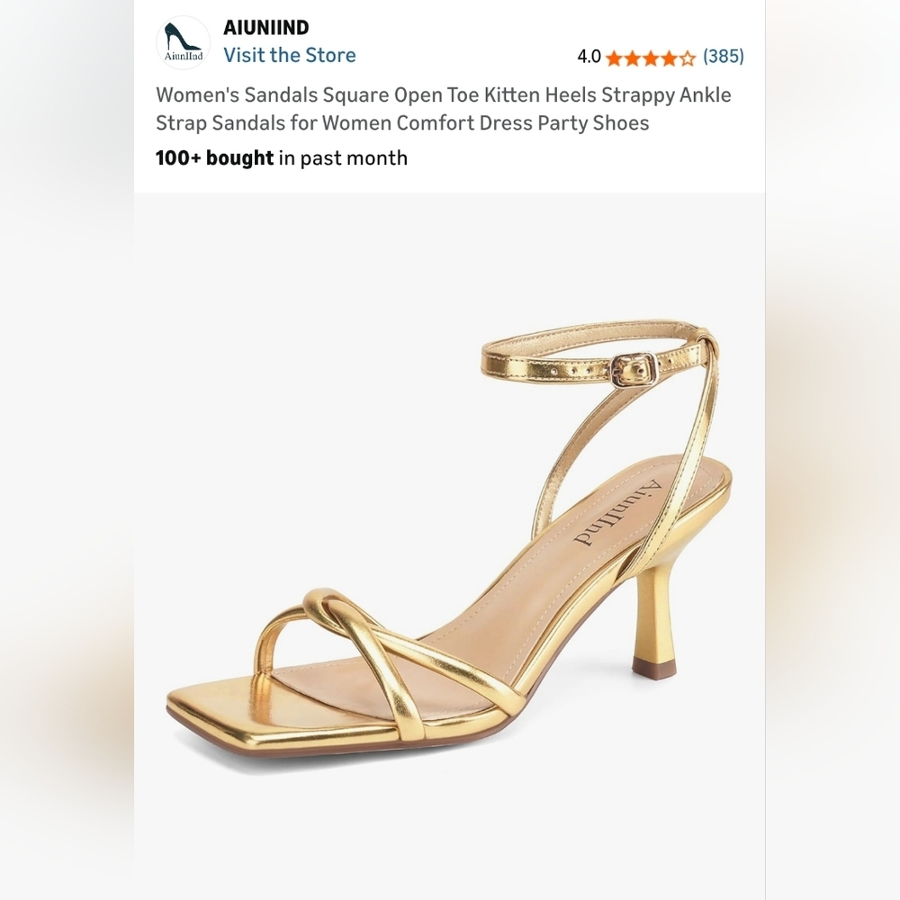 AiunIInd Gold Ankle Strap Heels